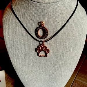 Rose Gold Hollow Paw Pendant Necklace w/ dog tag!